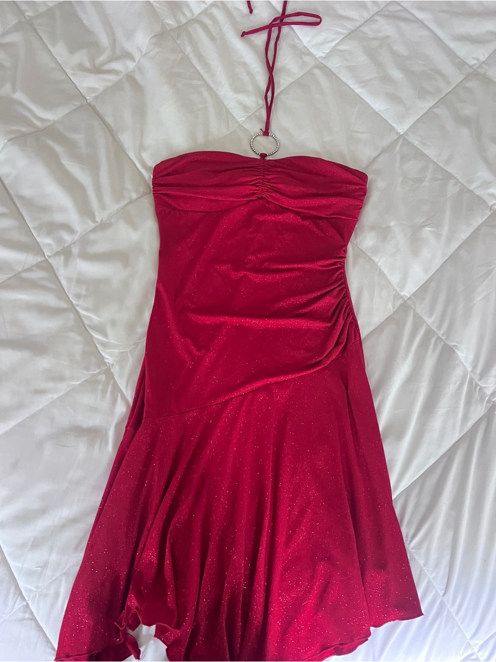Vintage/y2k Strapless Halter Red Party Dress with Ring Detail